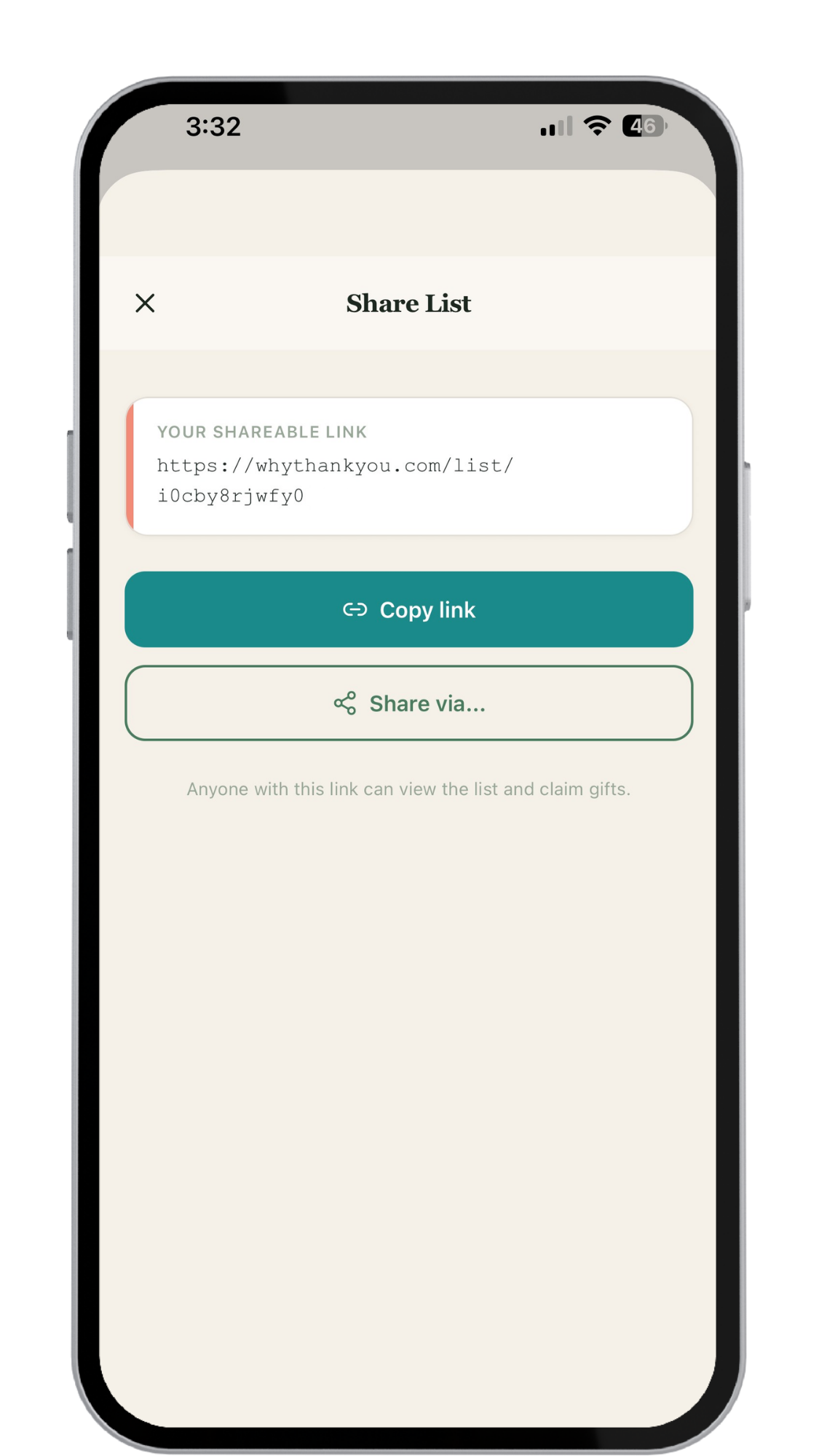 Share your gift list, copy link or share via any app